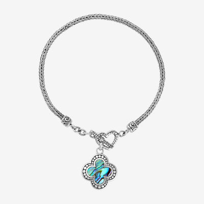 Bali Inspired Womens Blue Abalone Sterling Silver Charm Bracelet