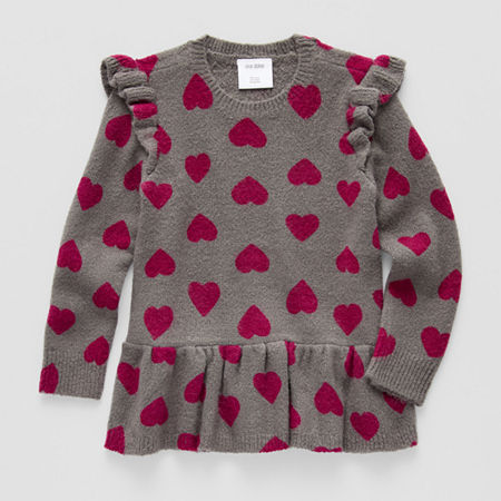 Okie Dokie Toddler & Little Girls Crew Neck Long Sleeve Pullover Sweater, 4t, Gray