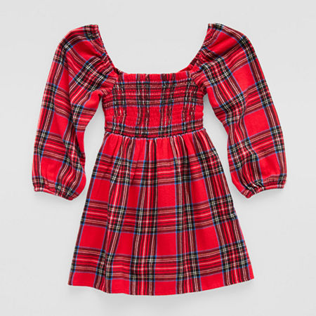Thereabouts Little & Big Girls Long Sleeve A-Line Dress, X-small (6-6x), Red
