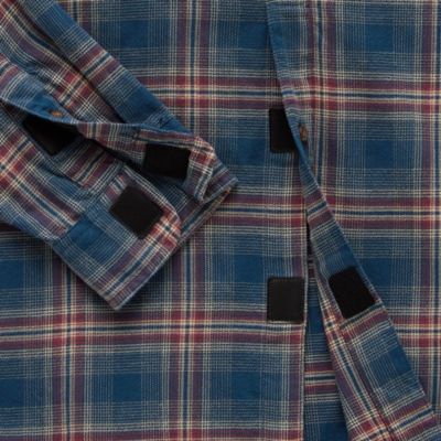 mutual weave Big and Tall Mens Easy-on + Easy-off Adaptive Regular Fit Long Sleeve Plaid Button-Down Shirt