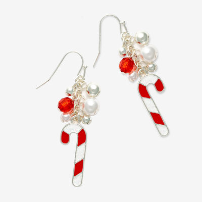 Mixit Candy Cane Womens Multi Color Glass Drop Earrings