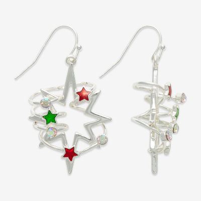 Mixit Silver Tone Festive Star Womens Drop Earrings