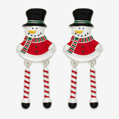 Mixit Snowman Candy Cane Leg Womens Multi Color Cubic Zirconia Stainless Steel Drop Earrings