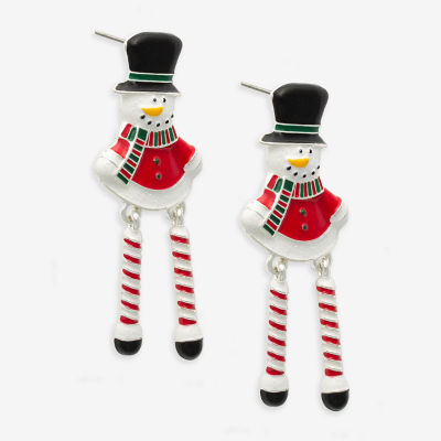 Mixit Snowman Candy Cane Leg Womens Multi Color Cubic Zirconia Stainless Steel Drop Earrings