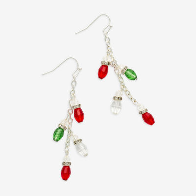 Mixit Christmas Lights Womens Multi Color Glass Drop Earrings