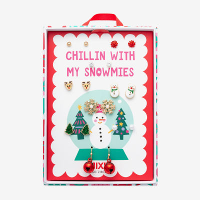 Mixit Gold Tone Chillin With My Snowmies Christmas Womens Multi Color Cubic Zirconia 9 Pair Earring Set