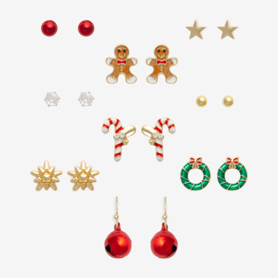 Mixit Gold Tone Nut Cracker Christmas Womens Multi Color Cubic Zirconia 9 Pair Earring Set