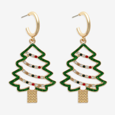 Mixit Gold Tone Christmas Tree Womens Multi Color Glass Drop Earrings