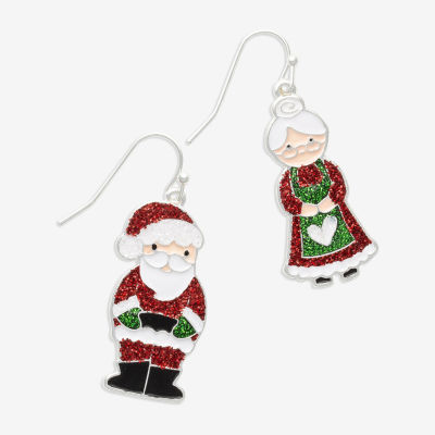 Mixit Santa & Mrs. Claus Womens Multi Color Cubic Zirconia Stainless Steel Drop Earrings