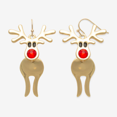 Mixit Gold Tone Reindeer Womens Multi Color Glass Stainless Steel Drop Earrings