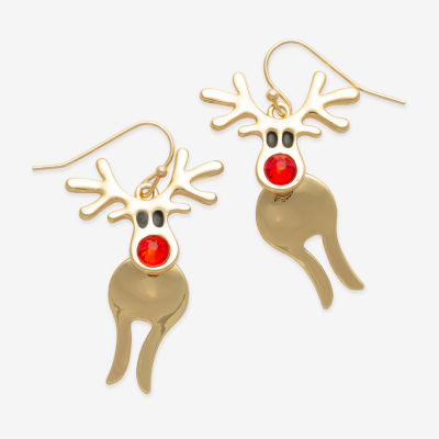 Mixit Gold Tone Reindeer Womens Multi Color Glass Stainless Steel Drop Earrings