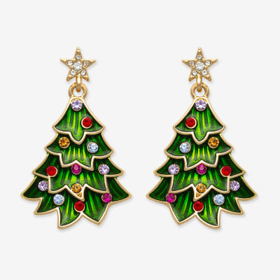 Mixit Christmas Tree Womens Multi Color Glass Stainless Steel Drop Earrings
