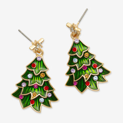 Mixit Christmas Tree Womens Multi Color Glass Stainless Steel Drop Earrings