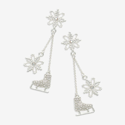 Mixit Silver Tone Snowflake & Ice Skate Womens Multi Color Cubic Zirconia Drop Earrings