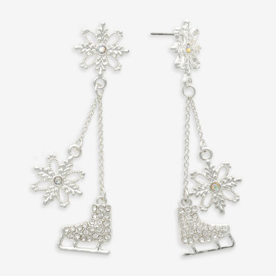 Mixit Silver Tone Snowflake & Ice Skate Womens Multi Color Cubic Zirconia Drop Earrings