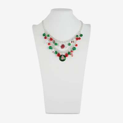 Mixit Holiday Layered Charm Womens Multi Color 21 Inch Statement Necklace