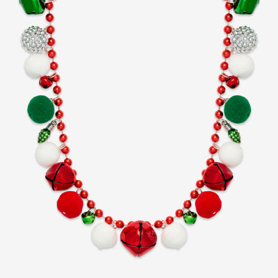 Mixit Holiday Pom Pom And Bells Womens 30 Inch Beaded Necklace