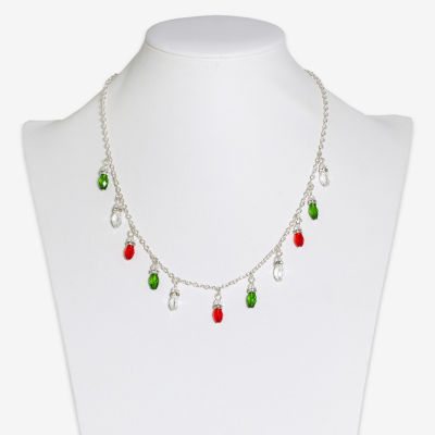 Mixit Holiday Light Bulbs & Snowman Charm Womens Multi Color Cubic Zirconia 18 Inch Beaded Necklace