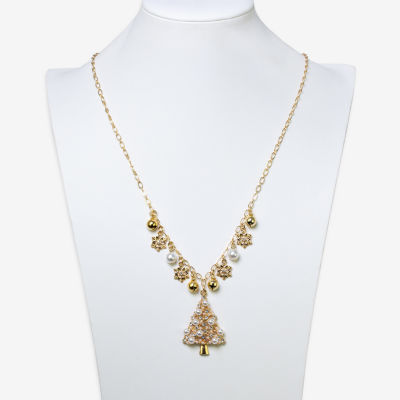 Mixit Gold Tone Christmas Tree And Charms Womens Multi Color 28 Inch Statement Necklace