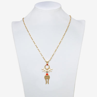 Mixit Gold Tone Reindeer Womens Multi Color Glass 30 Inch Pendant Necklace