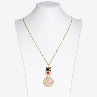 Mixit Gold Tone Snowman Womens Multi Color Cubic Zirconia 30 Inch Pendant Necklace