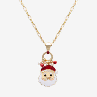 Mixit Gold Tone Santa Womens Multi Color Cubic Zirconia 30 Inch Pendant Necklace