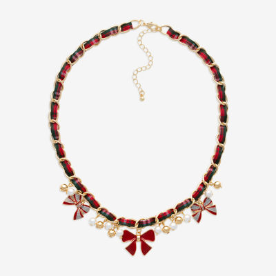 Mixit Gold Tone Plaid Charm Womens 18 Inch Beaded Necklace