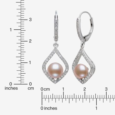 Womens Pink Cultured Freshwater Pearl Sterling Silver Drop Earrings