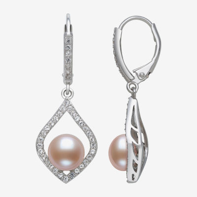 Womens Pink Cultured Freshwater Pearl Sterling Silver Drop Earrings
