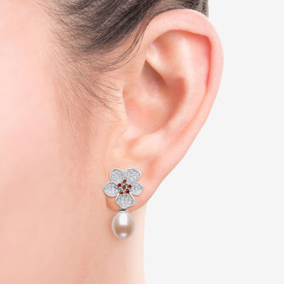 Womens Cultured Freshwater Pearl Sterling Silver Drop Earrings