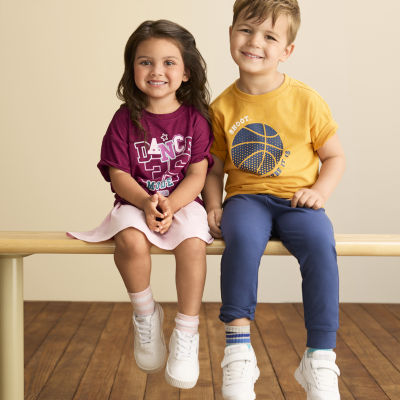 Okie Dokie Toddler & Little Girls Active Round Neck Short Sleeve Graphic T-Shirt