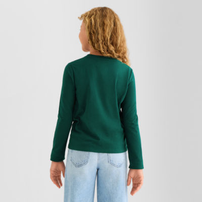 Thereabouts Little & Big Kid Girls Crew Neck Long Sleeve Regular Fit Graphic T-Shirt