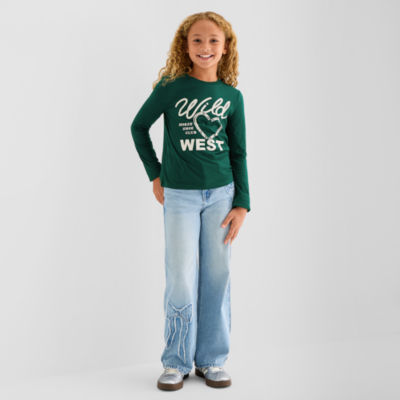 Thereabouts Little & Big Kid Girls Crew Neck Long Sleeve Regular Fit Graphic T-Shirt