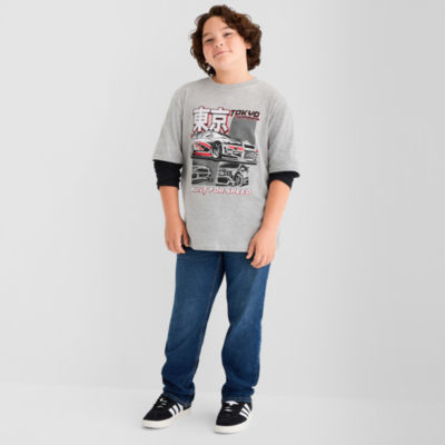 Thereabouts Little & Big Kid Boys Crew Neck Long Sleeve Oversized Graphic T-Shirt