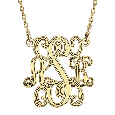 Personalized 14K Gold Over Sterling Silver 40mm Monogram Necklace ...