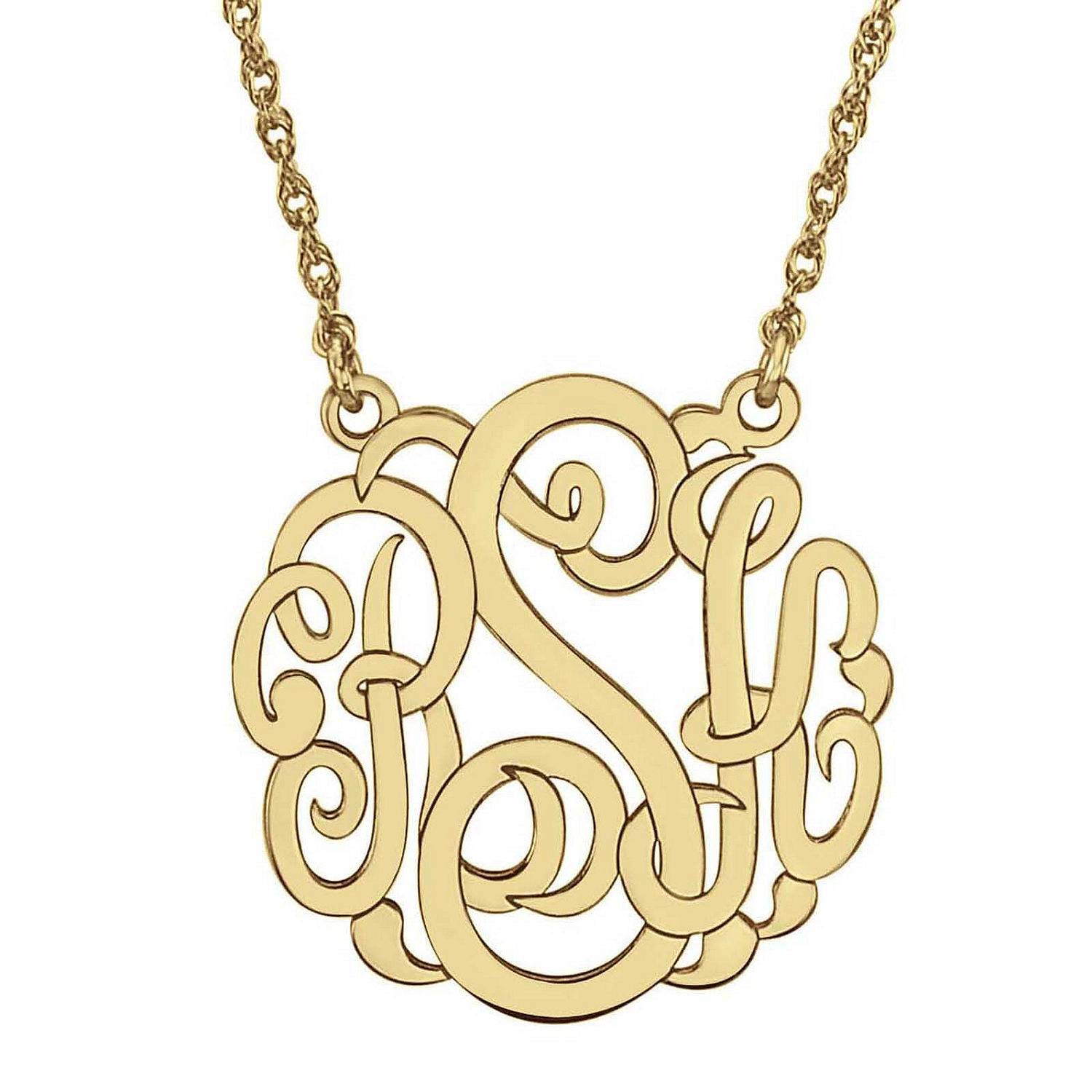 Personalized 14K Gold Over Sterling Silver 25mm Monogram Necklace ...
