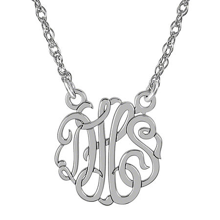 Personalized Sterling Silver 15mm Monogram Necklace, One Size, White