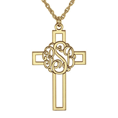 Personalized 14K Gold Over Silver 20mm Monogram Cross Pendant Necklace JCPenney
