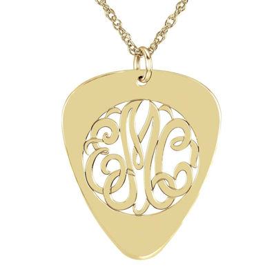 Personalized 14K Gold Over Sterling Silver Monogram Guitar Pick Pendant