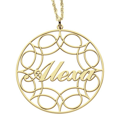 Personalized 14K Gold Over Silver Name Pendant with Design Necklace