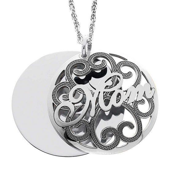 Personalized Sterling Silver Mom and Family Name Domed Pendant Necklace