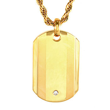 Mens Gold Stainless Steel Engravable Dog Tag Pendant Necklace with 24 Gold Curb Chain