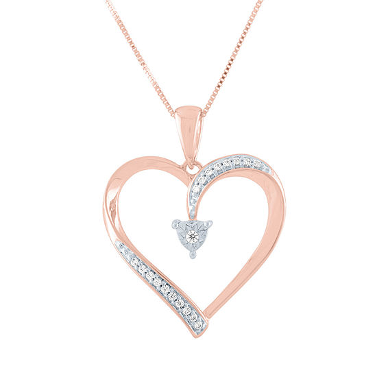 Womens Diamond Accent Genuine White Diamond 10K Rose Gold Heart Pendant
