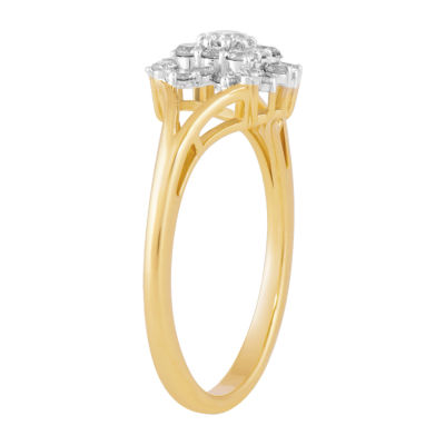 Womens 1/ CT. T.W. Mined White Diamond 10K Gold Cluster Cocktail Ring