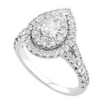 Signature By Modern Bride Womens 1 1/4 CT. T.W. Lab Grown White Diamond 10K White Gold Pear Side Stone Halo Engagement Ring