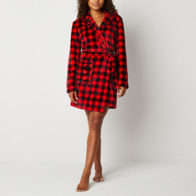 Sleep Chic Womens Long Sleeve Mid Length Robe, Color Red Gingham