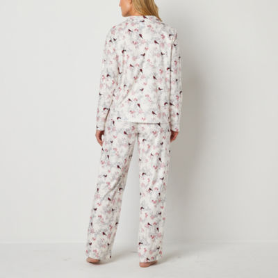 Adonna Womens Fleece Long Sleeve 2-pc. Pant Pajama Set