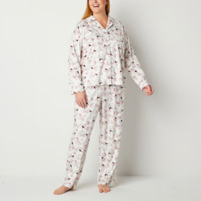 Adonna Womens Plus Long Sleeve 2-pc. Pant Pajama Set