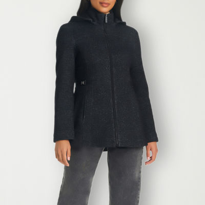 Liz claiborne boucle outlet hooded midweight swing coat