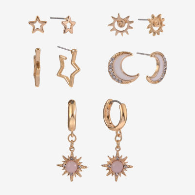 Arizona Gold Tone Womens Moon 6 Pair Earring Set